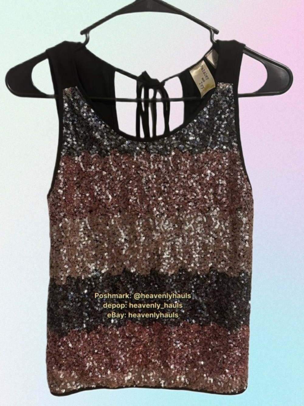 Genuine 2010s Era Sequin Striped Tank Top - Gunmetal, Bronze, Gold